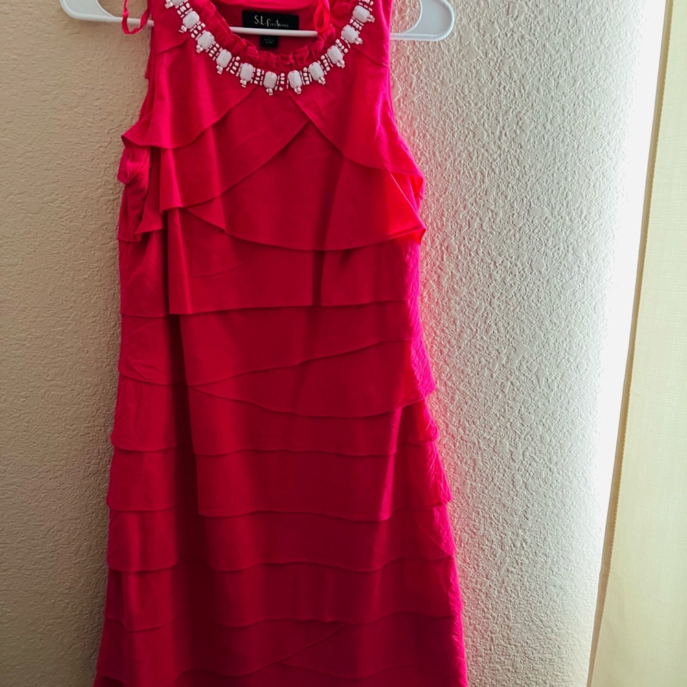 S.L. Fashions Vibrant Pink Layered Mini Dress